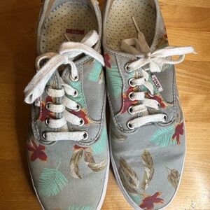 Vans Canvas Low-Top Sneakers in Gray with Mint Floral Accents